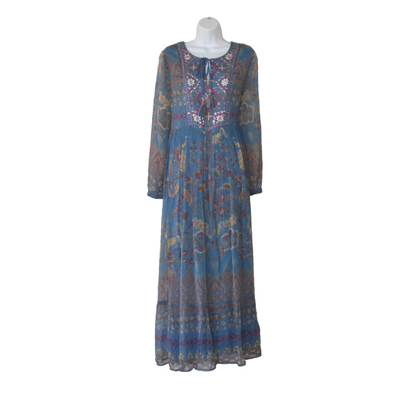 A8 NEW SOFT SURROUNDINGS Embroidered Tasseled Ties Mirapani Dress Size L $170 - Picture 1 of 6